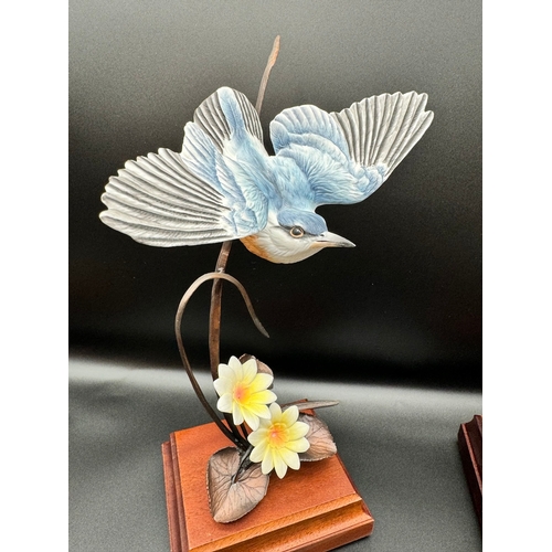 125 - Collection of six birds by sculpture David Fryer commissioned by The Danbury Mint - bone china & bro... 