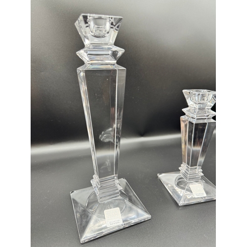 132 - Three crystal Candle sticks by Fifth Avenue Crystal + JG Durand Crystal Candle holder