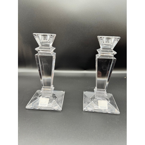 132 - Three crystal Candle sticks by Fifth Avenue Crystal + JG Durand Crystal Candle holder