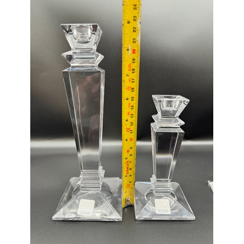 132 - Three crystal Candle sticks by Fifth Avenue Crystal + JG Durand Crystal Candle holder