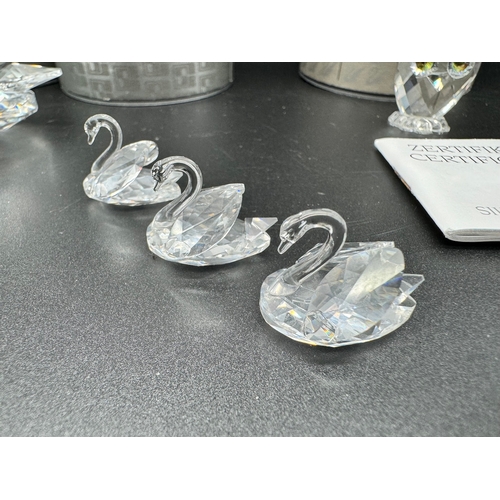 160 - Four Swarovski Crystal Swans + Owl