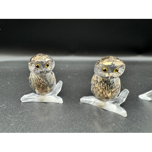 163 - Swarovski Crystal Owls / Pair of medium brown owls + 1003312 pair of owls