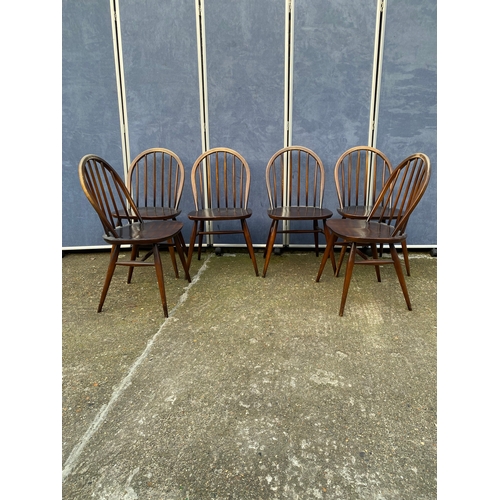 474 - A set of Six Ercol Dark stained Elm & Beech Windsor dining chairs. 

Dimensions - 17