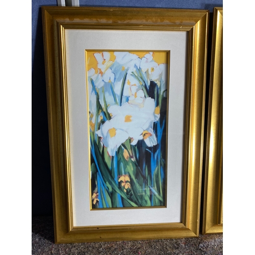 502 - Two floral prints in gilt frames.