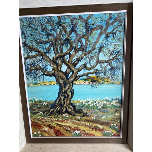 535 - Landscape signed painting of a tree.