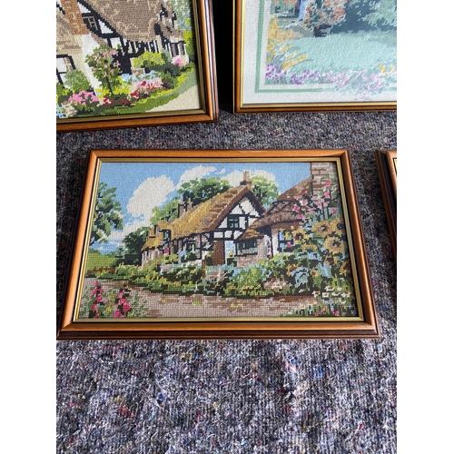 542 - A collection of five cottage tapestries.