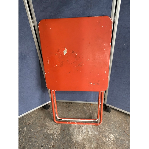 582 - Vintage Orange foldable garden / bistro table and two chairs.