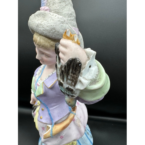 22 - Vintage Bavarian ceramic figurine of hunter woman holding game 40cm - A/F