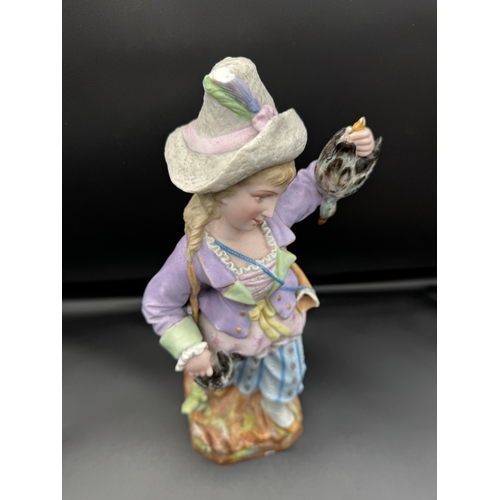 22 - Vintage Bavarian ceramic figurine of hunter woman holding game 40cm - A/F