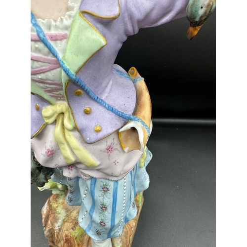 22 - Vintage Bavarian ceramic figurine of hunter woman holding game 40cm - A/F