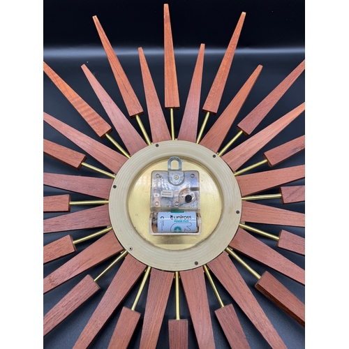 32 - Mid Century Teak & Brass Anstey & Wilson Star Burst Clock - 64cm