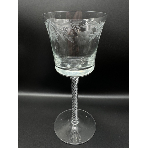 33 - Four Vintage Crystal Wine Glasses with Grouse Mating Ritual Scene - 20cm