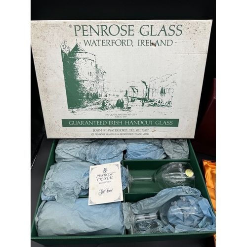 38 - Cased Penrose Glass Waterford wine glasses + Burns Crystal Tumblers