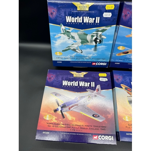 67 - Four Corgi Model Aircraft WW2 - AA32206 P-51D Mustang, AA31904 Supermarine Spitfire MkVB, AA32003 Ha... 