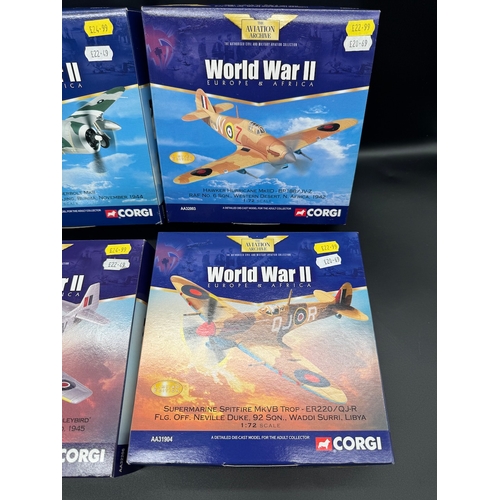 67 - Four Corgi Model Aircraft WW2 - AA32206 P-51D Mustang, AA31904 Supermarine Spitfire MkVB, AA32003 Ha... 