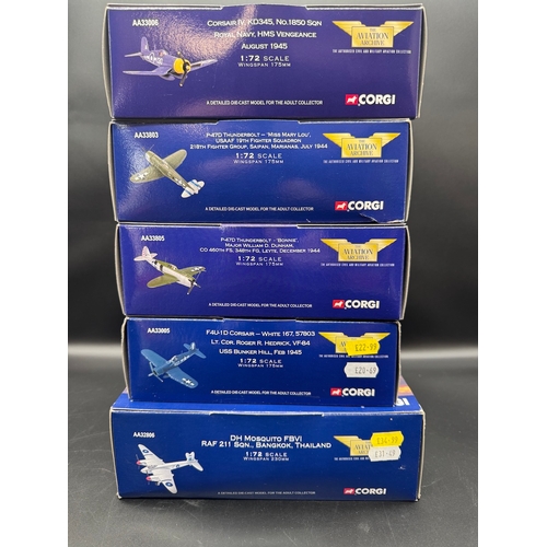 71 - Five Corgi WW2 Aircraft Models - AA33006, AA33803, AA33805, AA33005, AA32806