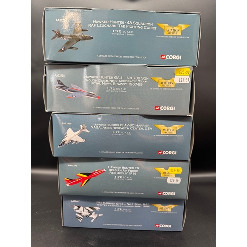 74 - Five Corgi Military Air Power Model Aircraft - AA32704 Hawker Hunter, AA32705 Hawker Hunter, AA32408... 