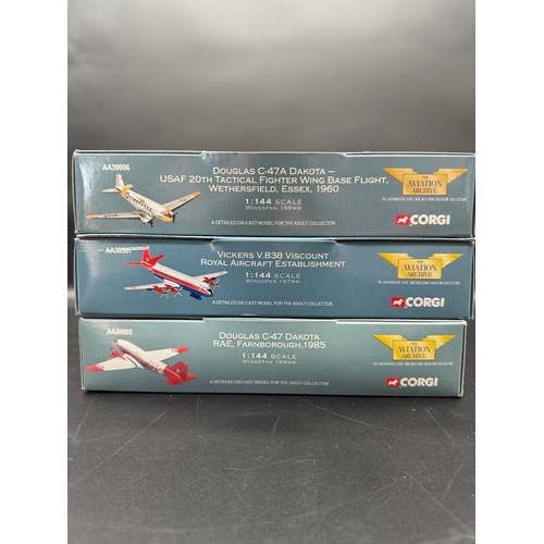 75 - Three Corgi Military Air Power Aircraft Models - AA30006 Douglas C-47A, AA30507 Vickers V.838, AA300... 