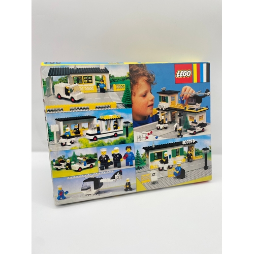 111 - Vintage Lego 381 Police Headquarters complete with box, instructions, pieces and minifigures