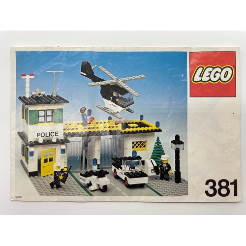 111 - Vintage Lego 381 Police Headquarters complete with box, instructions, pieces and minifigures