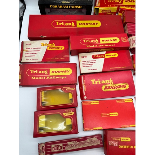 119 - Large quantity of vintage Tri-ang Hornby  / Dublo Model Railways Empty Boxes + Graham Fisher hard ca... 