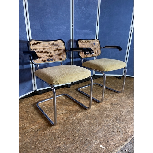 313 - A pair of Marcel Breuer Cesca upholstered/ rattan and chrome armchairs. - A/F

Dimensions - 24