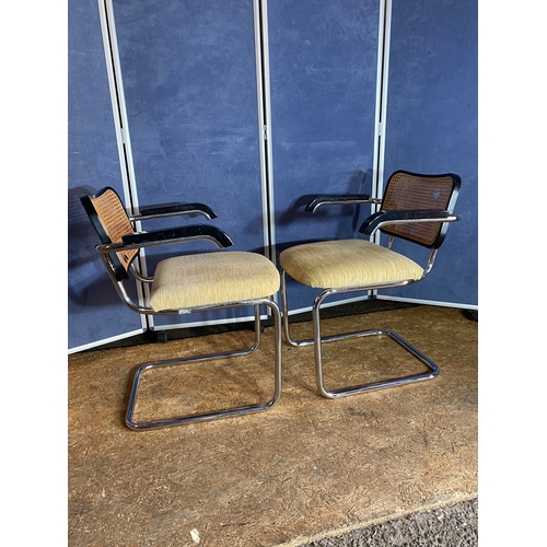 313 - A pair of Marcel Breuer Cesca upholstered/ rattan and chrome armchairs. - A/F

Dimensions - 24