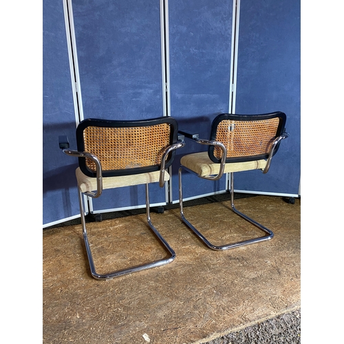 313 - A pair of Marcel Breuer Cesca upholstered/ rattan and chrome armchairs. - A/F

Dimensions - 24