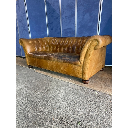 322 - Large tan leather button back chesterfield sofa. 

Dimensions - 78.5