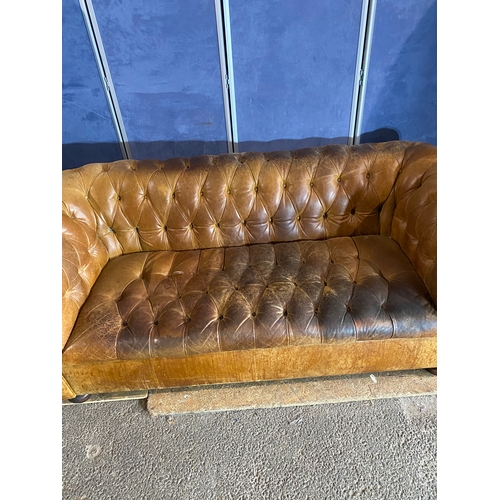 322 - Large tan leather button back chesterfield sofa. 

Dimensions - 78.5