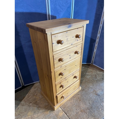 323 - Pine five drawer tall boy chest of drawers. 

Dimensions - 16.5