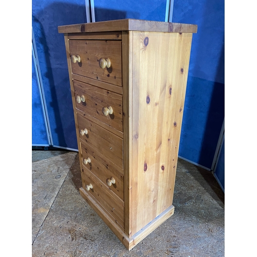 323 - Pine five drawer tall boy chest of drawers. 

Dimensions - 16.5