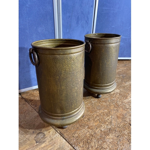 328 - A pair vintage of hammered brass umbrella stands