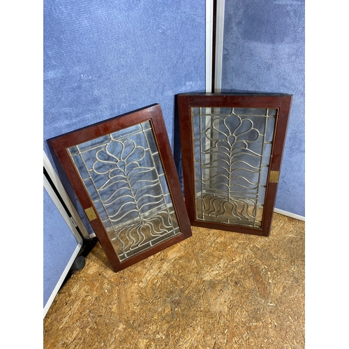 331 - A pair of  glass leaded glass cabinet doors.