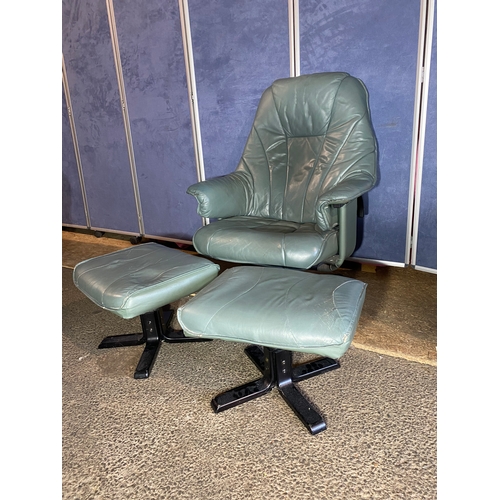 342 - Unico Green leather swivel chair and footstools. 

Please see images for reference.