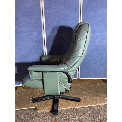 342 - Unico Green leather swivel chair and footstools. 

Please see images for reference.