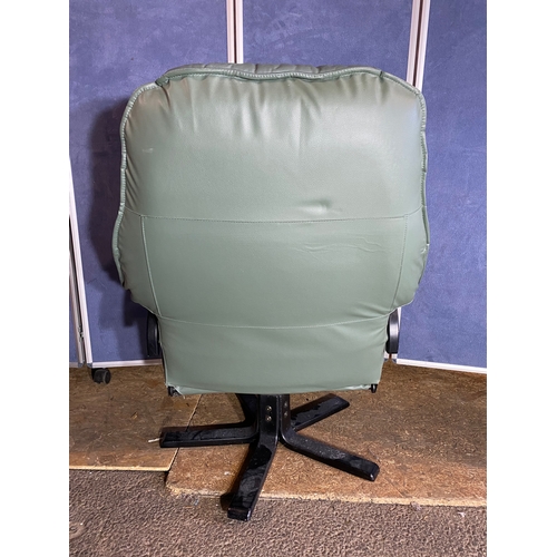 342 - Unico Green leather swivel chair and footstools. 

Please see images for reference.