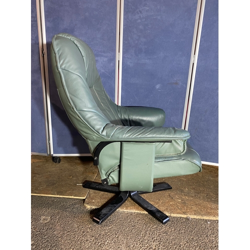 342 - Unico Green leather swivel chair and footstools. 

Please see images for reference.