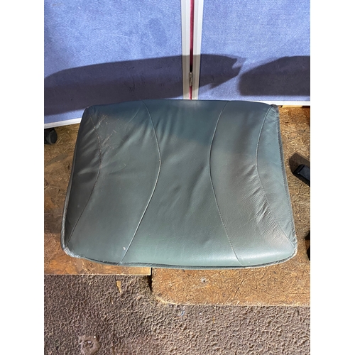 342 - Unico Green leather swivel chair and footstools. 

Please see images for reference.