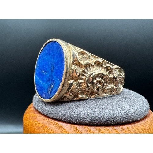 31 - Vintage 9ct Yellow Gold & Lapis Lazuli Gents Ring - Size Q/R - 7.4g