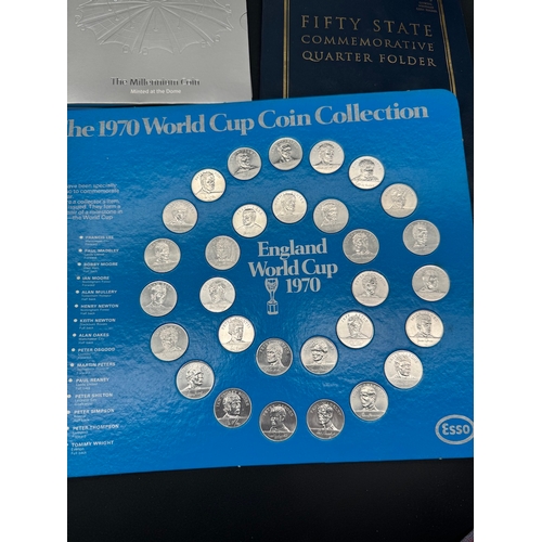 80 - Collection of commemorative medals / coins including 1970 World Cup Coin Collection, FA Cup Centenar... 