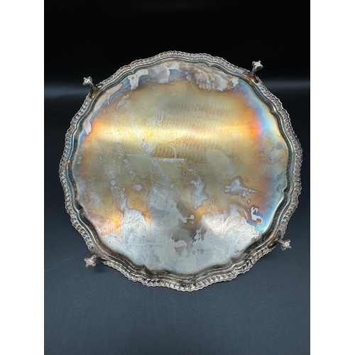 82 - Sterling Silver Salver Raised on Ball & Claw Feet Inscribed - Carr's of Sheffield 2002 - 354g