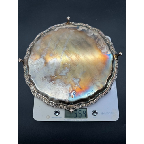 82 - Sterling Silver Salver Raised on Ball & Claw Feet Inscribed - Carr's of Sheffield 2002 - 354g