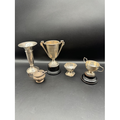 83 - Lot of four Sterling Silver Trophies + Mustard pot - Silver Weight 261g