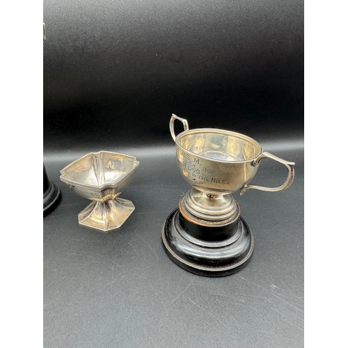 83 - Lot of four Sterling Silver Trophies + Mustard pot - Silver Weight 261g