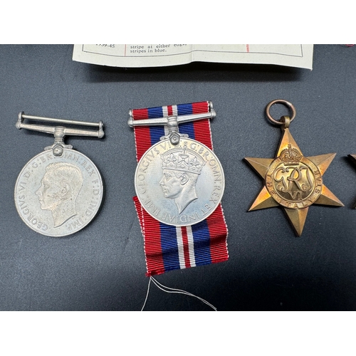 88 - Group of six WW2 Service Medals including Defence & War Medal, Italy Star, Atlantic Star w/ France &... 