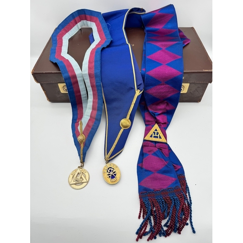 87A - Collection of Masonic dress, medals, badges including Gilded Silver Medallions - Surrey Assistant / ... 