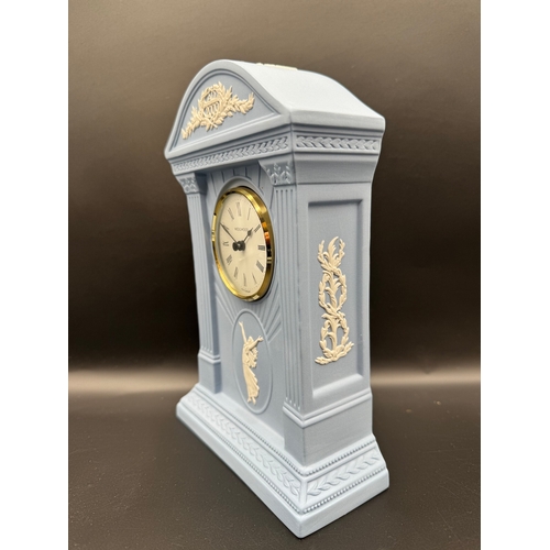 52 - Wedgwood Blue Jasperware Mantle Clock 22cm x 13cm