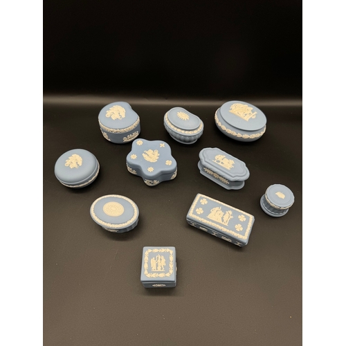 54 - Collection of Wedgwood Blue Cameo Trinket Boxes including original packing boxes present 
Apollo / F... 