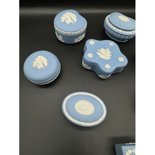 54 - Collection of Wedgwood Blue Cameo Trinket Boxes including original packing boxes present 
Apollo / F... 